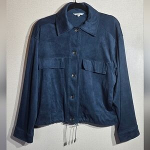 Max Studio Navy Blue Suede Button-Front Jacket